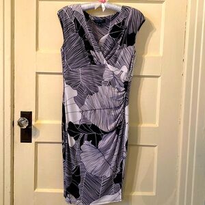 RALPH LAUREN black & white faux-wrap jersey dress. Size 8